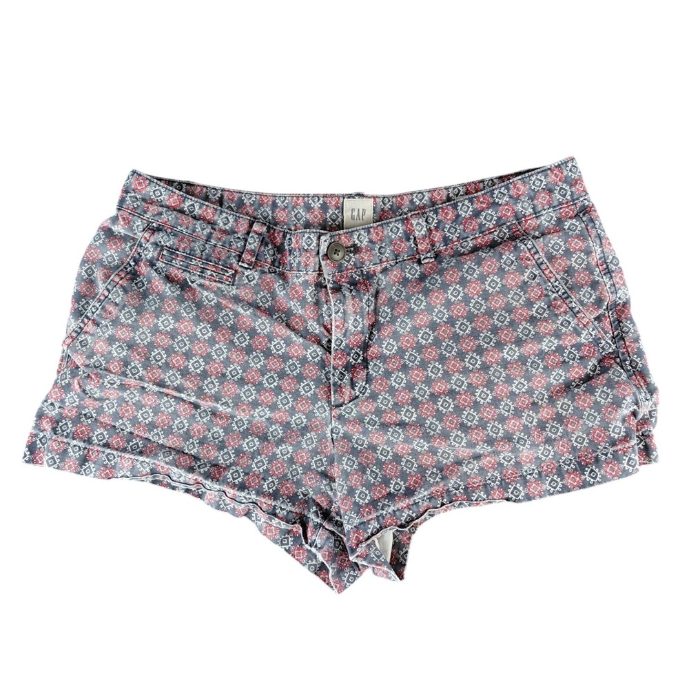 Gap Womens Summer Shorts Blue Red Geometric Tile Print Cotton Size 6‎ 10